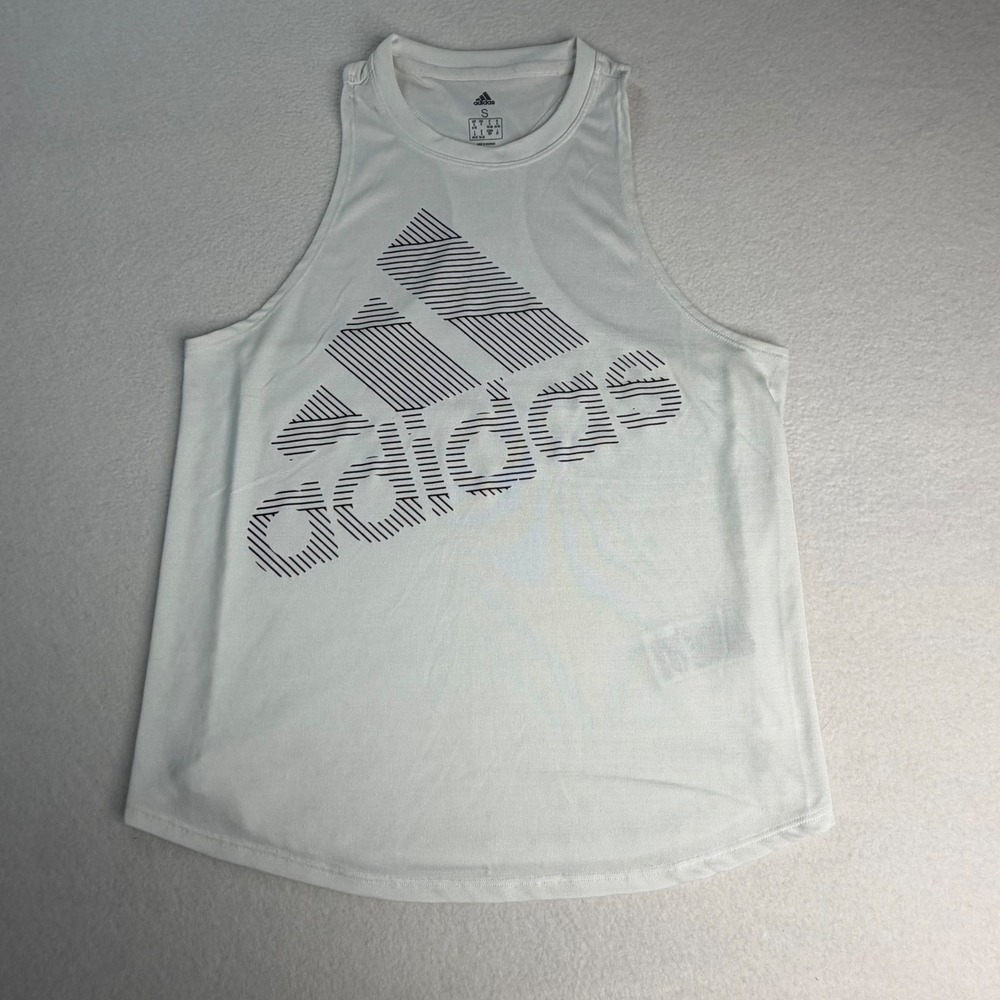 Adidas Womens White Graphic Logo Racerback Training Tank Top Size Small